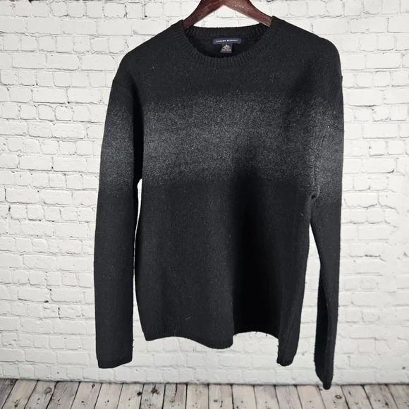 Banana Republic 100% Merino Wool Sweater Men L Black Crewneck Pullover - Picture 1 of 5